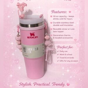 Stanley Pink Quencher H2.0 Tumbler with Straw and Bow